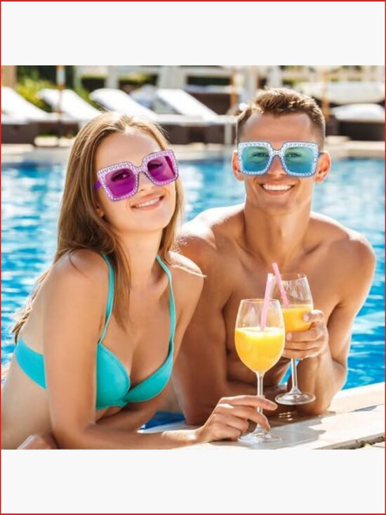20 Pack Crystal Oversized Square Sunglasses Retro Diamond Glitter Sparkling main image 5